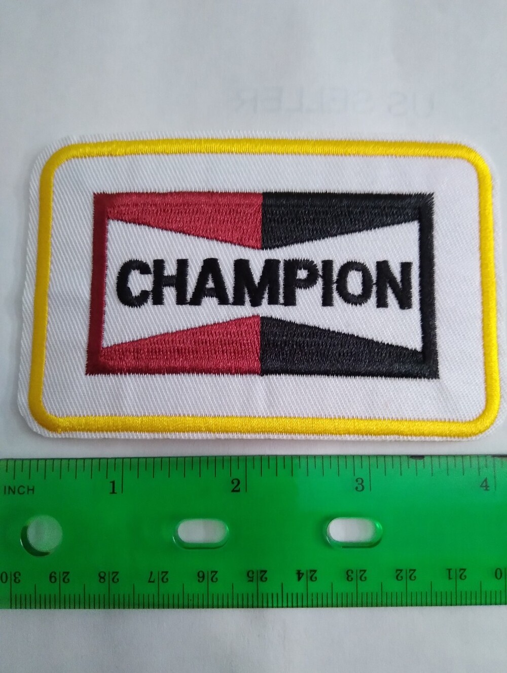 Champion Rectangular Embroidered Logo Patch - White, Yellow, Red, Black